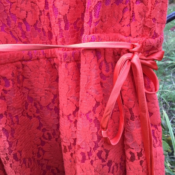 👗Orange Lace Dress w/Fuchsia Lined TUNIC  Sz L/Xl - Picture 3 of 12